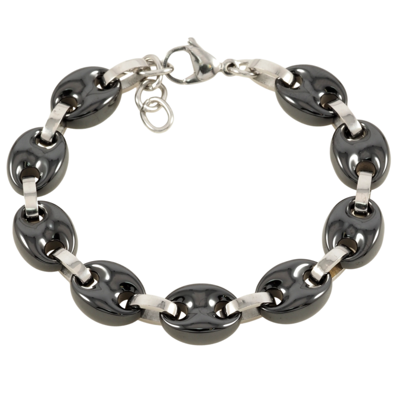 Браслет Xuping ТТМ Stainless Steel колір Родій Ланки з чорної кераміки розмір з доп.ланцюжком 18.5-20см х  11мм фото №1