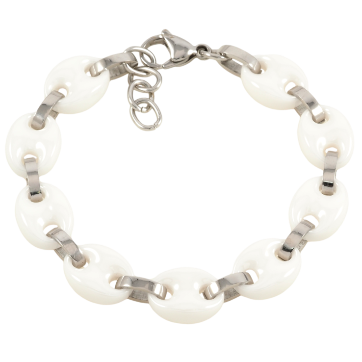 Браслет Xuping ТТМ Stainless Steel цвет Родий Звенья с белой керамики размер с доп.цепочкой 18.5-20см х 11мм фото №6 Браслет Xuping ТТМ Stainless Steel цвет Родий Звенья с белой керамики размер с доп.цепочкой 18.5-20см х 11мм фото №6