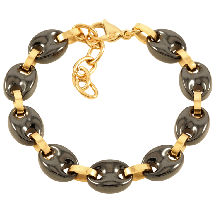 Браслет Xuping ТТМ Stainless Steel цвет 14К Звенья с черной керамики размер с доп.цепочкой 18.5-22см х 11мм фото №6