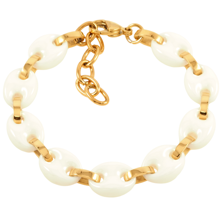 Браслет Xuping ТТМ Stainless Steel колір 14К Ланки з білої кераміки розмір з доп.ланцюжком 18.5-22.5см х 11мм фото №1