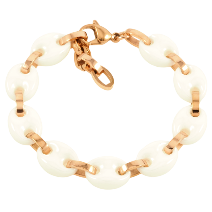 Браслет Xuping ТТМ Stainless Steel цвет 18К Звенья из белой керамики размер с доп. цепочкой 18-21см х 11мм фото №5