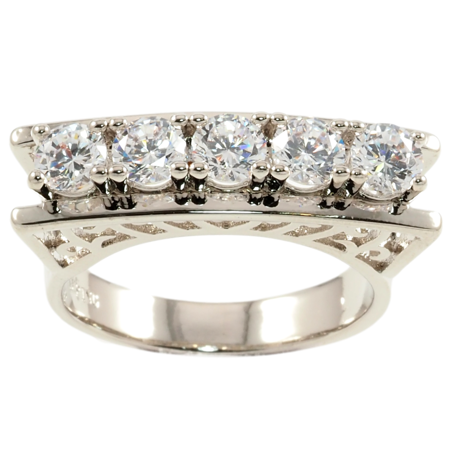 Кольцо Xuping Родий Высокий купол с дорожкой фианитов фото №1