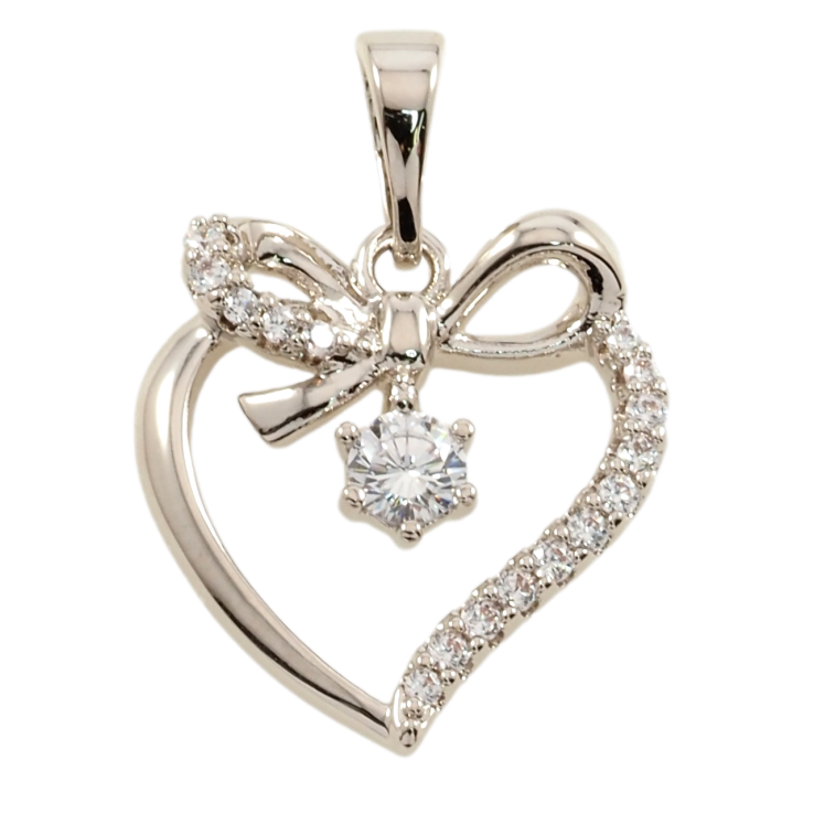 Кулон Xuping Родий Сердечко с бантом и цирконием для цепочки до 5мм фото №18 Кулон Xuping Родий Сердечко с бантом и цирконием для цепочки до 5мм фото №18