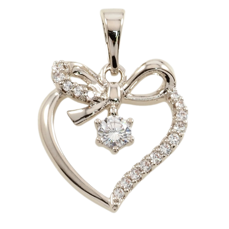 Кулон Xuping Родий Сердечко с бантом и цирконием для цепочки до 5мм фото №1
