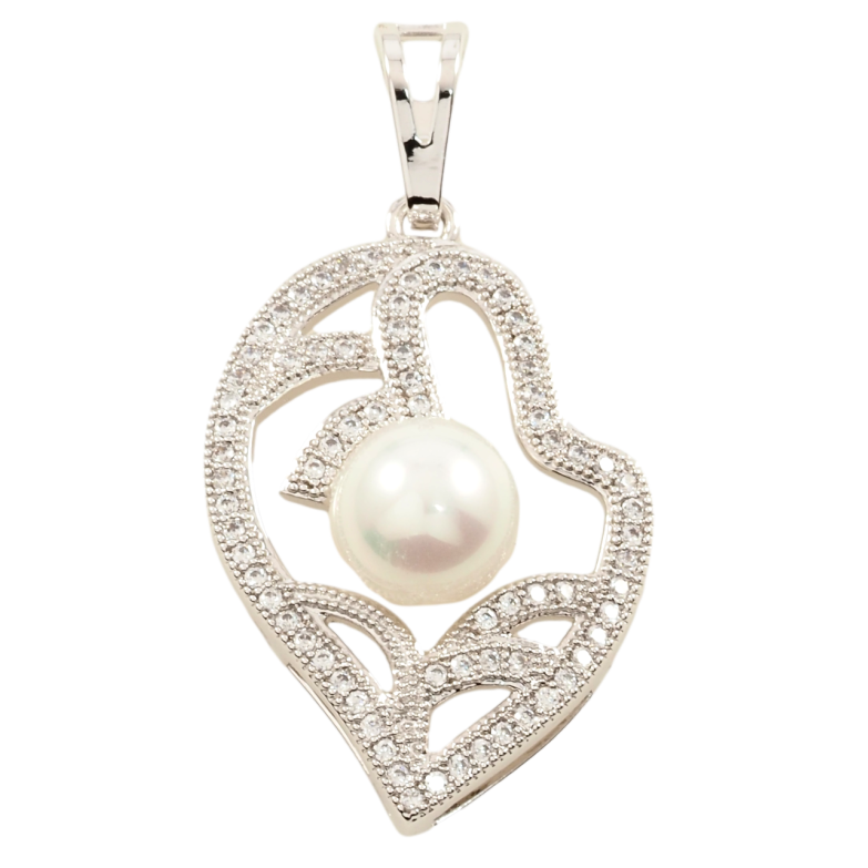 Кулон Xuping Родий Декоративный узор с цирконием и жемчужиной для цепочки до 7мм фото №1 Кулон Xuping Родий Декоративный узор с цирконием и жемчужиной для цепочки до 7мм фото №1