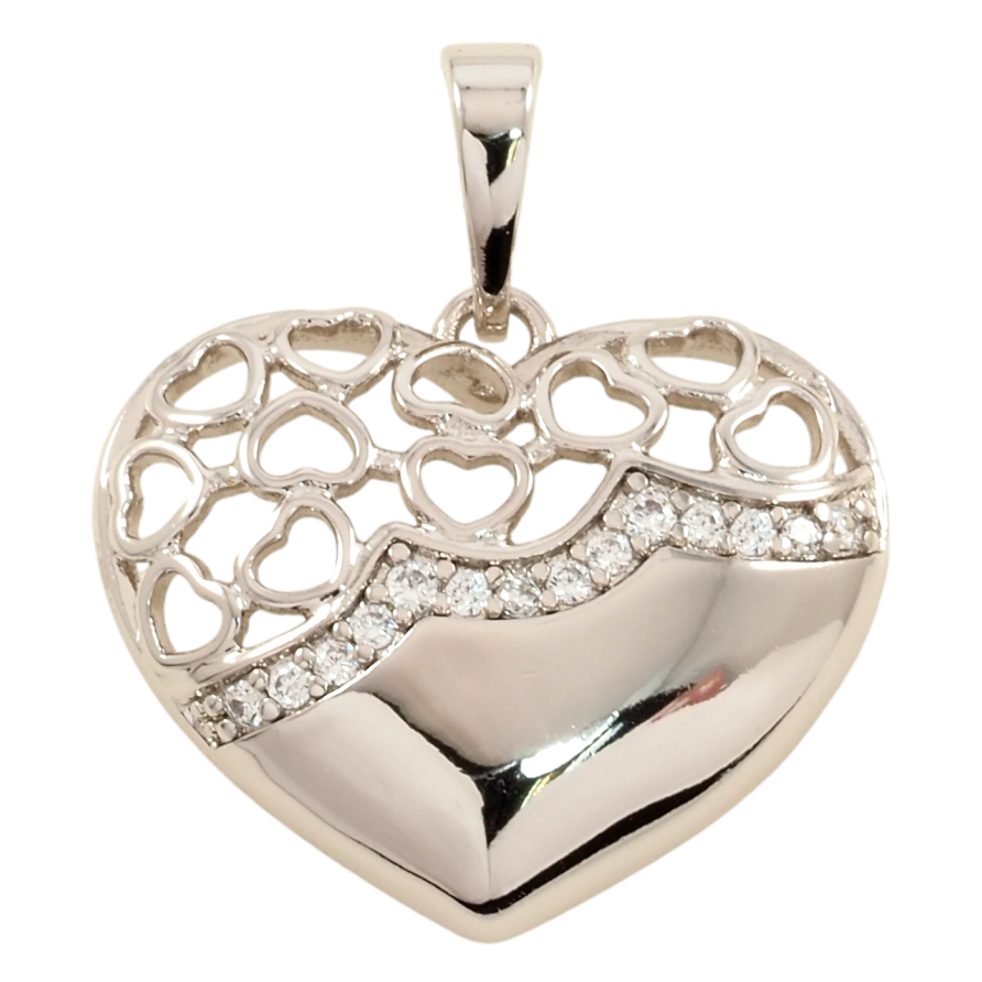 Кулон Xuping Родий Сердечко с цирконием и ажурным узором для цепочки до 6мм фото №1 Кулон Xuping Родий Сердечко с цирконием и ажурным узором для цепочки до 6мм фото №1