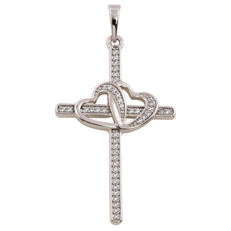 Кулон Xuping Родій Хрест з цирконієм і сердечками для ланцюжка до 6мм фото №1 Кулон Xuping Родій Хрест з цирконієм і сердечками для ланцюжка до 6мм фото №1