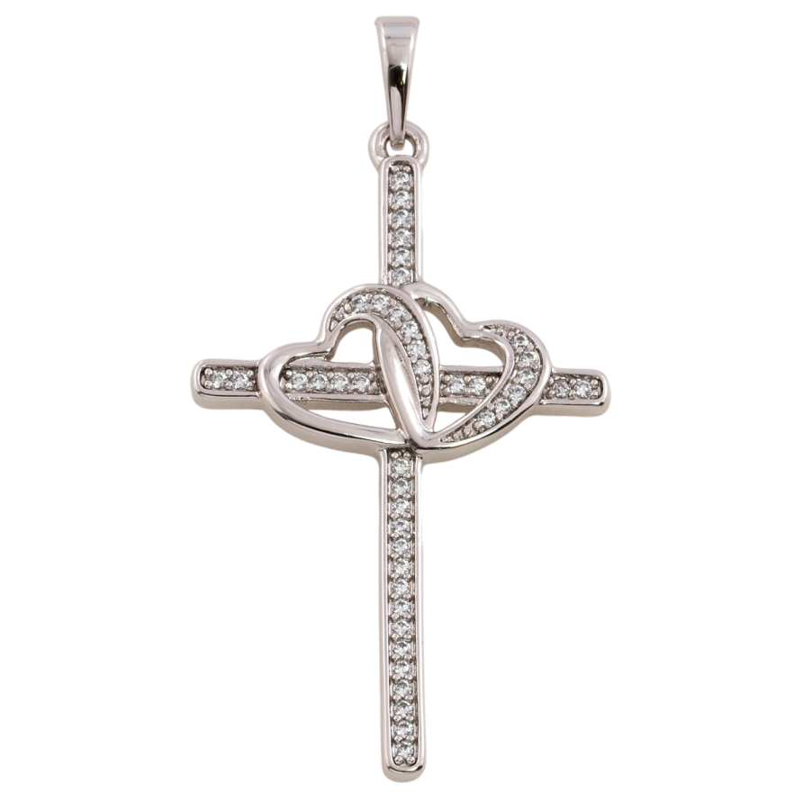 Кулон Xuping Родий Крест с цирконием и сердечками для цепочки до 6мм фото №1 Кулон Xuping Родий Крест с цирконием и сердечками для цепочки до 6мм фото №1