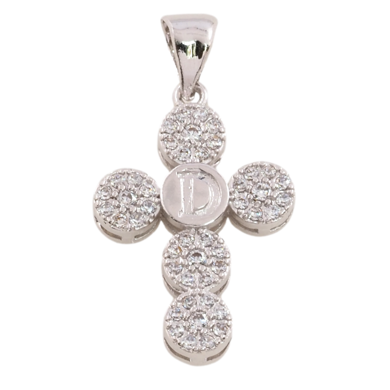 Кулон Xuping Родій Хрест з цирконієм і буквою D для ланцюжка до 3мм фото №1 Кулон Xuping Родій Хрест з цирконієм і буквою D для ланцюжка до 3мм фото №1