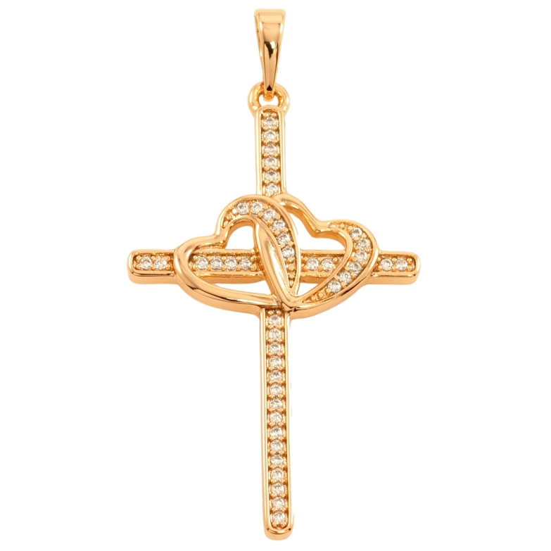 Кулон Xuping Позолота 18K Крест с цирконием и сердечками для цепочки до 6мм фото №1 Кулон Xuping Позолота 18K Крест с цирконием и сердечками для цепочки до 6мм фото №1