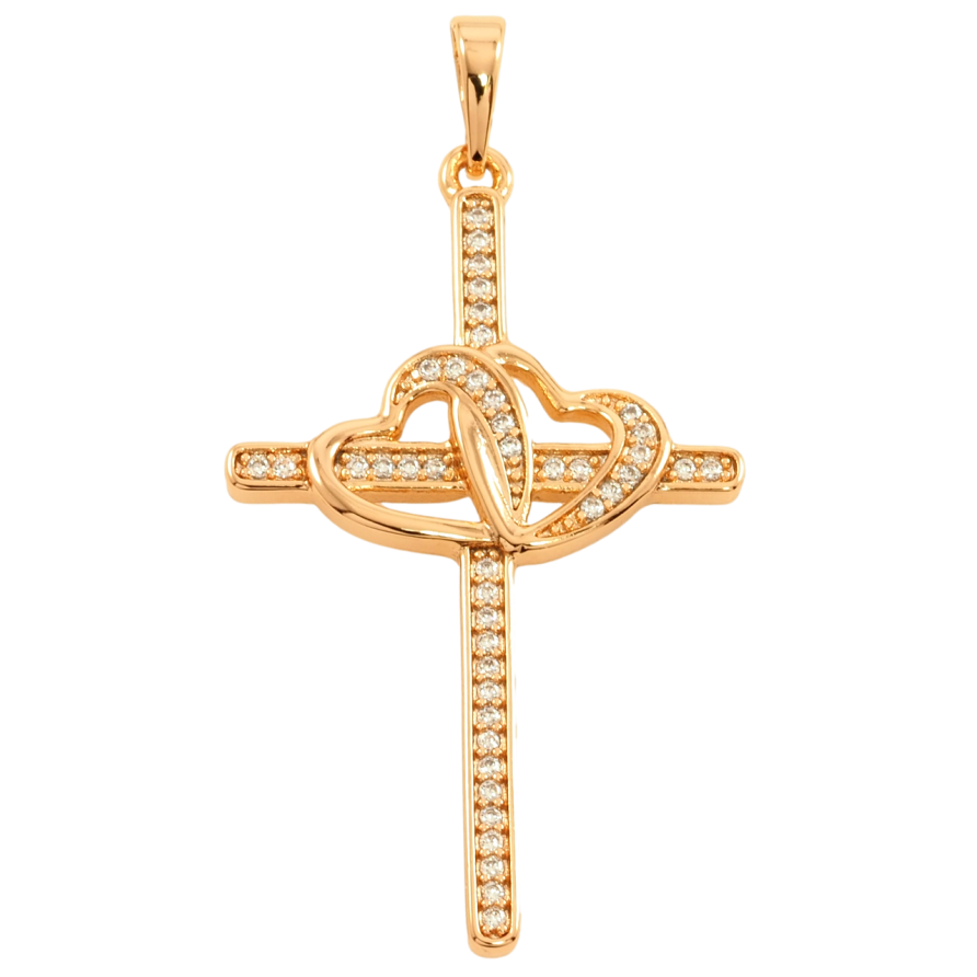 Кулон Xuping Позолота 18K Крест с цирконием и сердечками для цепочки до 6мм фото №1 Кулон Xuping Позолота 18K Крест с цирконием и сердечками для цепочки до 6мм фото №1