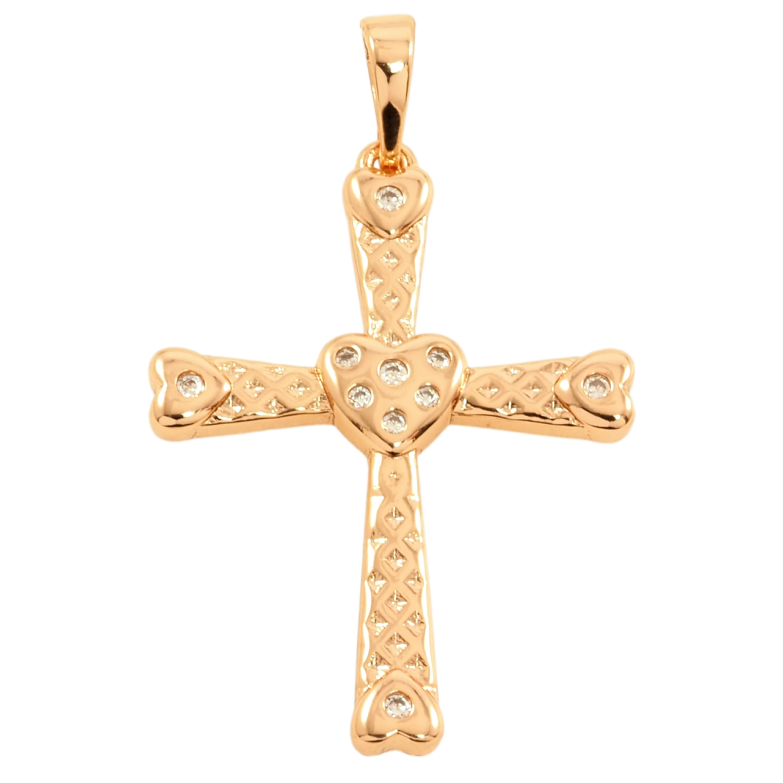 Кулон Xuping Позолота 18K Хрест з сердечком і вставками цирконію для ланцюжка до 6мм фото №2 Кулон Xuping Позолота 18K Хрест з сердечком і вставками цирконію для ланцюжка до 6мм фото №2
