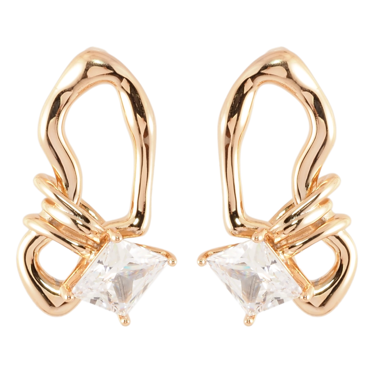 Сережки Xuping Позолота 18K пусети Декоративний візерунок з фіанітами фото №4