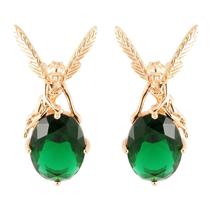 Серьги Xuping Позолота 18K пусеты Фея на зеленом кристалле фото №4 Серьги Xuping Позолота 18K пусеты Фея на зеленом кристалле фото №4