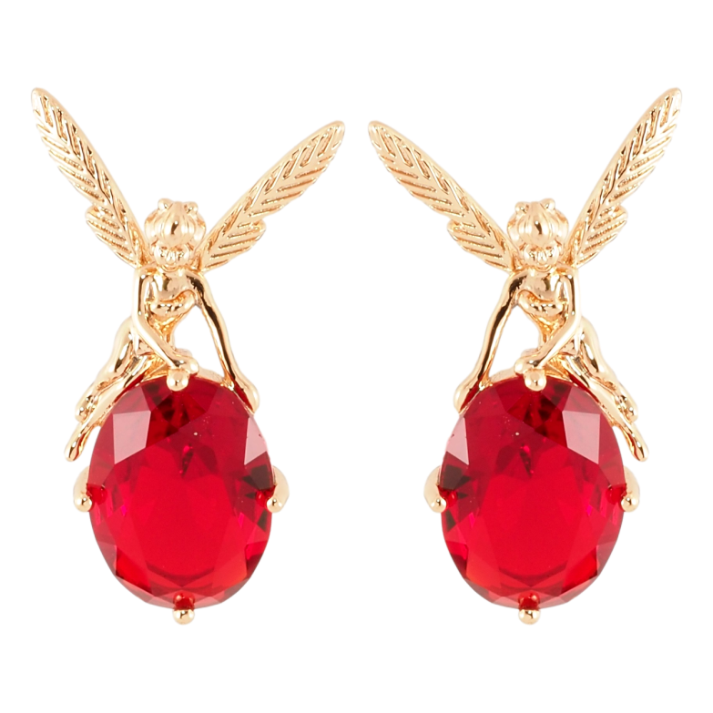 Серьги Xuping Позолота 18K пусеты Фея на красном кристалле фото №1