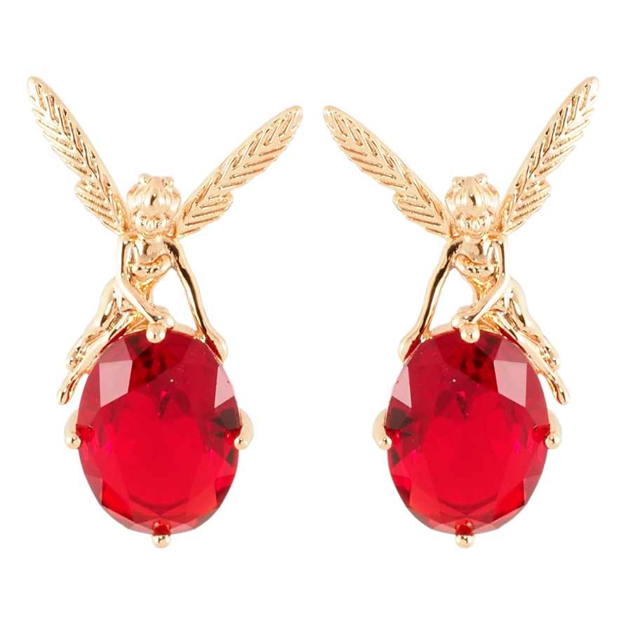 Серьги Xuping Позолота 18K пусеты Фея на красном кристалле фото №1