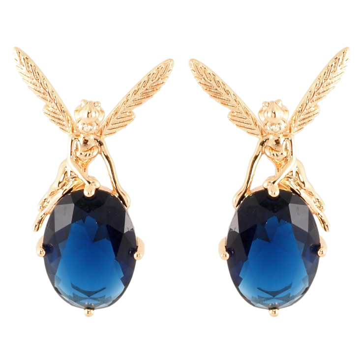 Серьги Xuping Позолота 18K пусеты Фея на синем кристалле фото №25