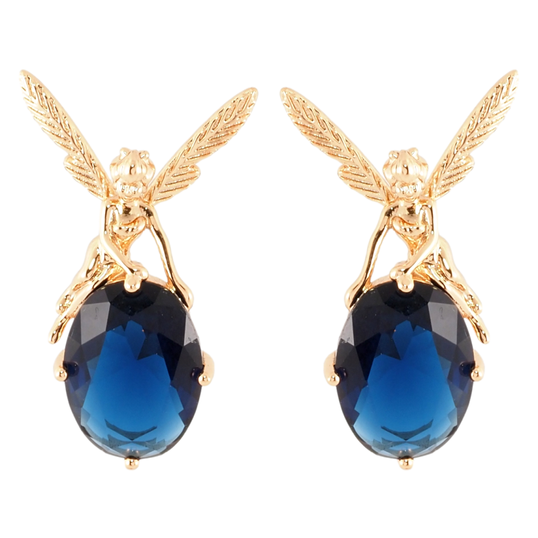 Серьги Xuping Позолота 18K пусеты Фея на синем кристалле фото №1 Серьги Xuping Позолота 18K пусеты Фея на синем кристалле фото №1