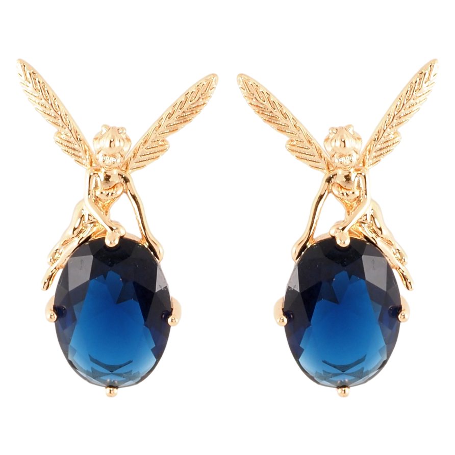 Серьги Xuping Позолота 18K пусеты Фея на синем кристалле фото №1 Серьги Xuping Позолота 18K пусеты Фея на синем кристалле фото №1