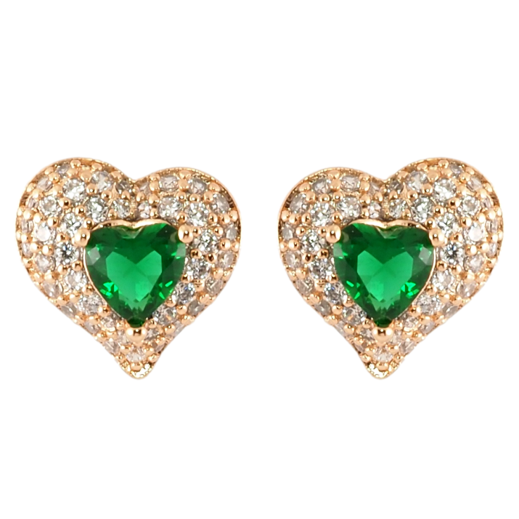 Серьги Xuping Позолота 18K пусеты Сердечки с инкрустацией цирконием и зелеными фианитами фото №9 Серьги Xuping Позолота 18K пусеты Сердечки с инкрустацией цирконием и зелеными фианитами фото №9