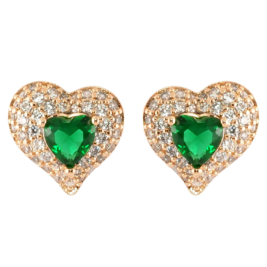 Серьги Xuping Позолота 18K пусеты Сердечки с инкрустацией цирконием и зелеными фианитами фото №1 Серьги Xuping Позолота 18K пусеты Сердечки с инкрустацией цирконием и зелеными фианитами фото №1