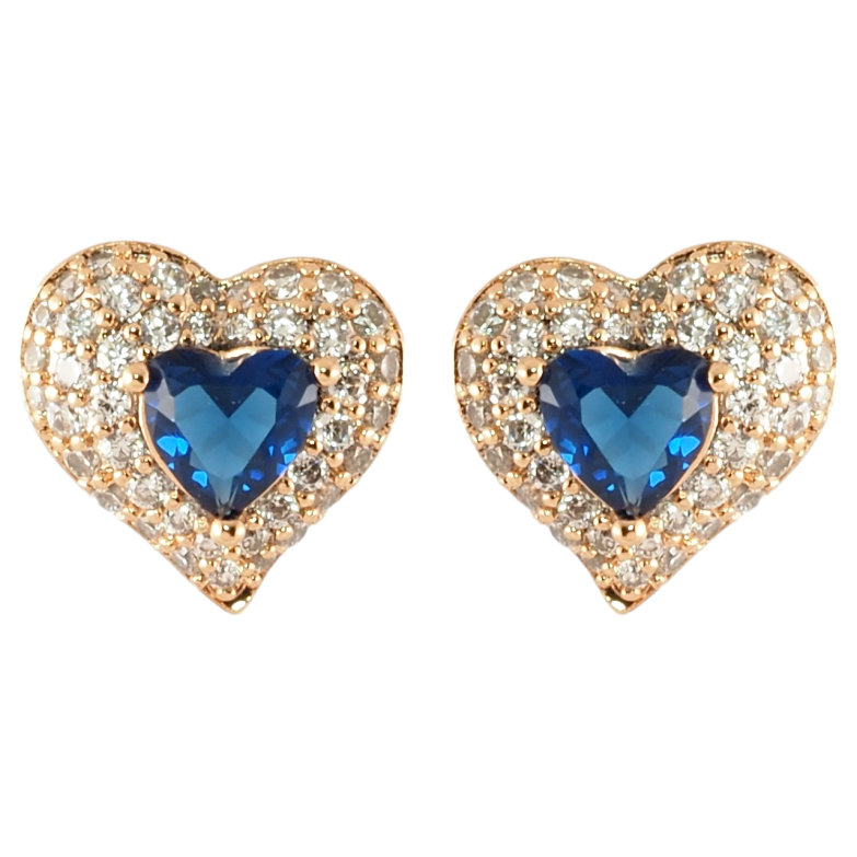 Серьги Xuping Позолота 18K пусеты Сердечки с инкрустацией цирконием и синими фианитами фото №1