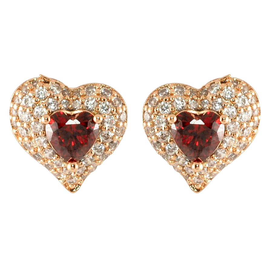 Серьги Xuping Позолота 18K пусеты Сердечки с инкрустацией цирконием и красными фианитами фото №1 Серьги Xuping Позолота 18K пусеты Сердечки с инкрустацией цирконием и красными фианитами фото №1