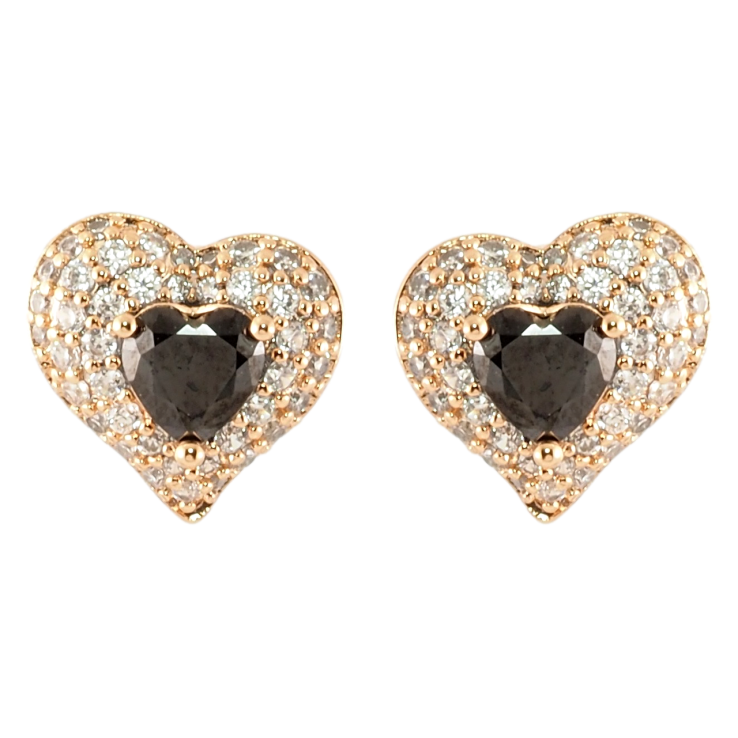 Серьги Xuping Позолота 18K пусеты Сердечки с инкрустацией цирконием и черными фианитами фото №6 Серьги Xuping Позолота 18K пусеты Сердечки с инкрустацией цирконием и черными фианитами фото №6
