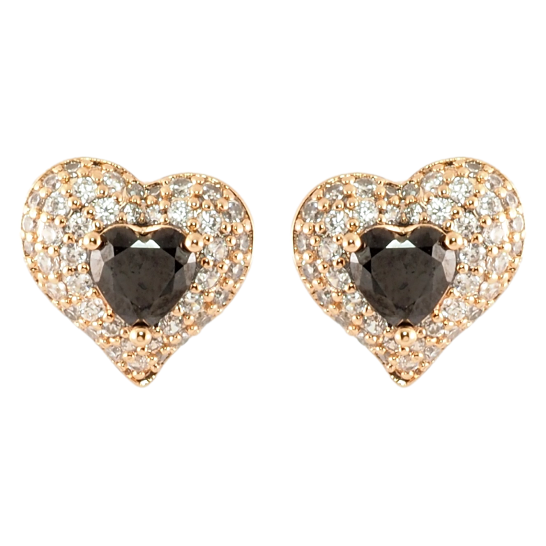 Серьги Xuping Позолота 18K пусеты Сердечки с инкрустацией цирконием и черными фианитами фото №1