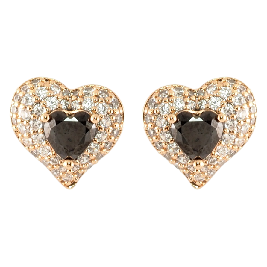 Серьги Xuping Позолота 18K пусеты Сердечки с инкрустацией цирконием и черными фианитами фото №1