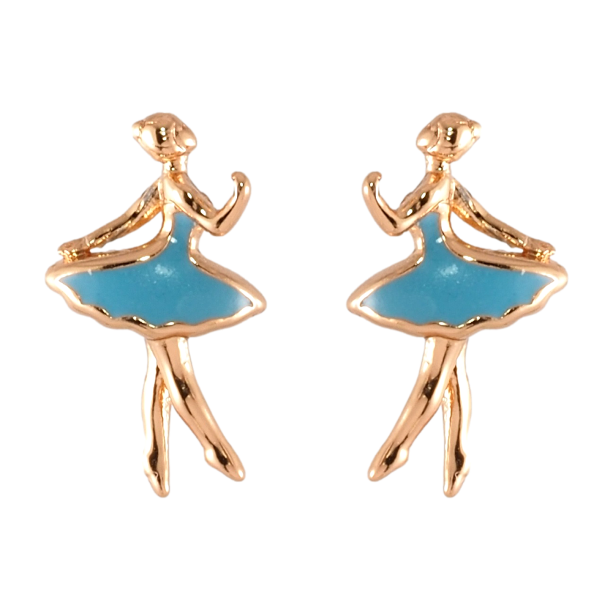 Серьги Xuping Позолота 18K пусеты Балерины с голубой эмалью фото №1