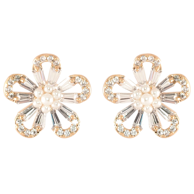 Серьги Xuping Позолота 18K пусеты Кристальные цветочки фото №1