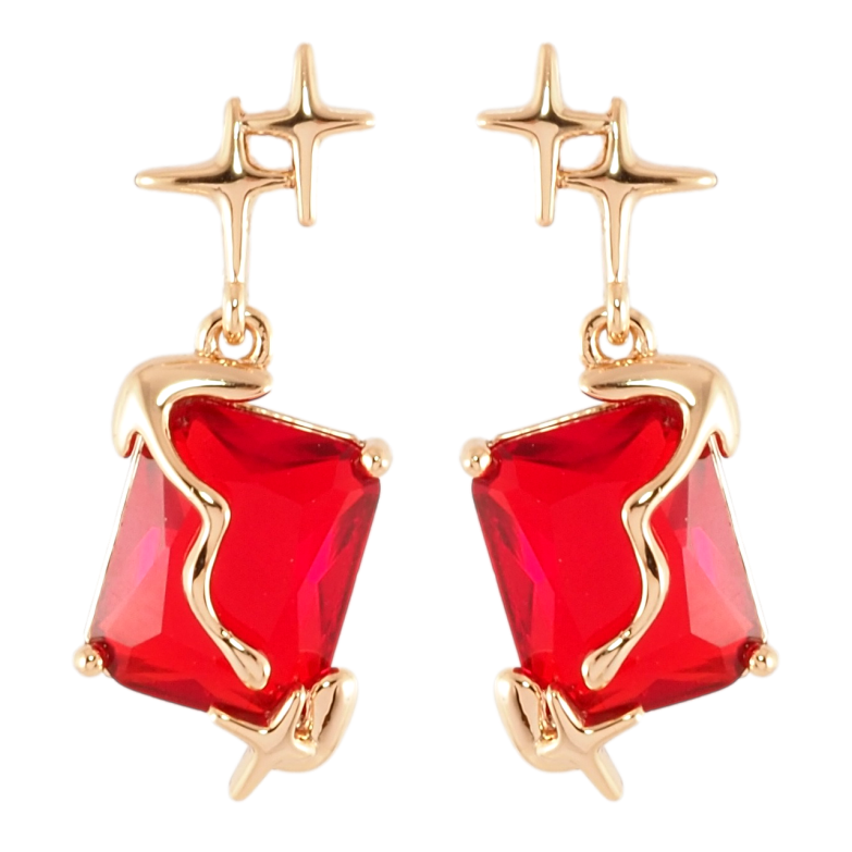 Серьги Xuping Позолота 18K пусеты Подвески с красными фианитами фото №1 Серьги Xuping Позолота 18K пусеты Подвески с красными фианитами фото №1