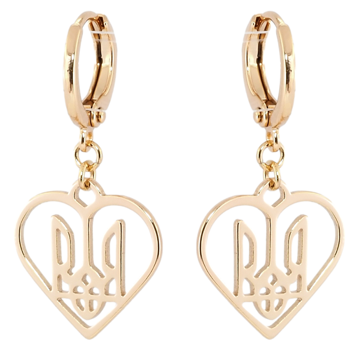 Сережки Xuping колір 18K підвіски на колечках Герб України в сердечку фото №14