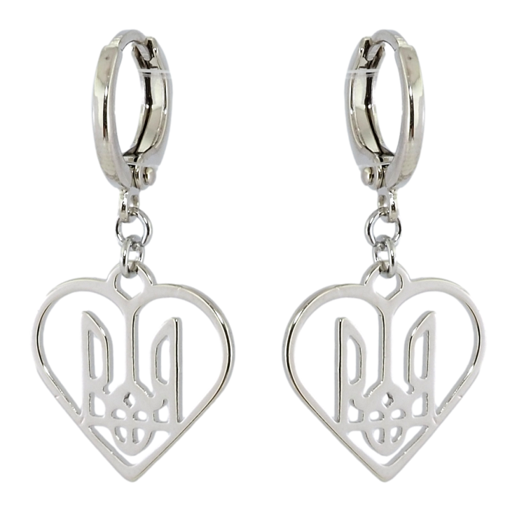 Сережки Xuping колір Родій підвіски на колечках Герб України в сердечку фото №13