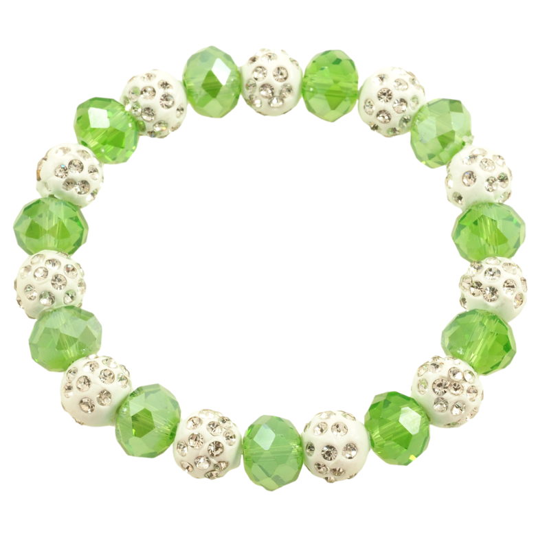 Браслет на гумці скло «Зелено-білі намистини, ø 10мм» вільний розмір фото №1