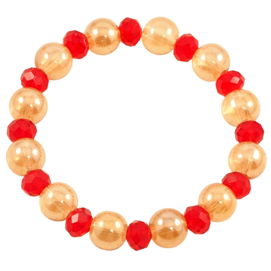 Браслет на резинке стекло Золотисто-красные бусины, ø 8мм и 10мм свободный размер фото №1