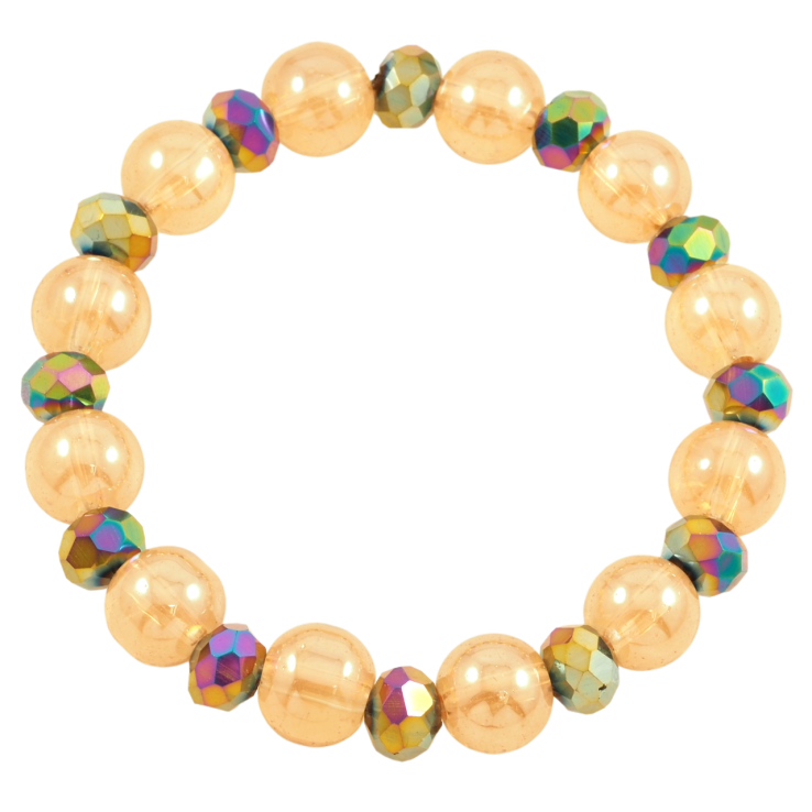 Браслет на гумці скло «Золотисто-хамелеонові намистини, ø 8мм і 10мм» вільний розмір фото №6