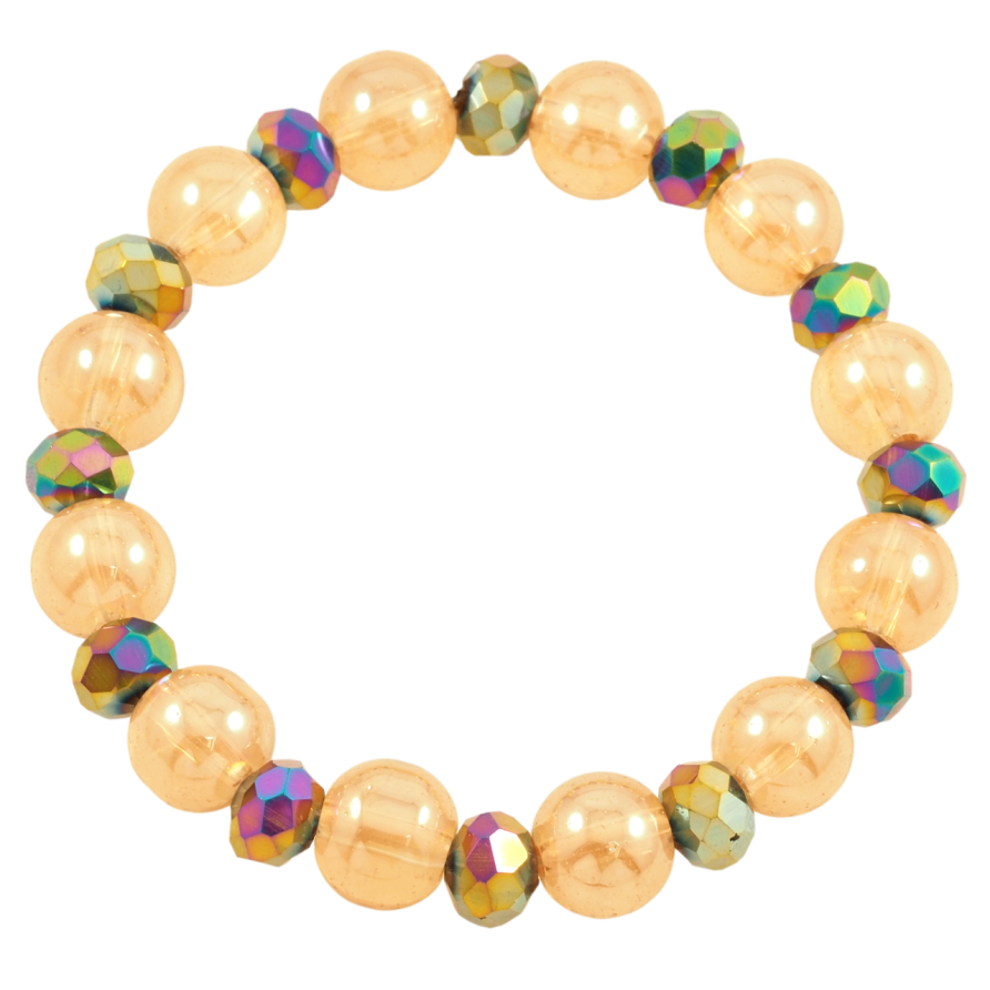 Браслет на резинке стекло Золотисто-хамелеоновые бусины, ø 8мм и 10мм свободный размер фото №1