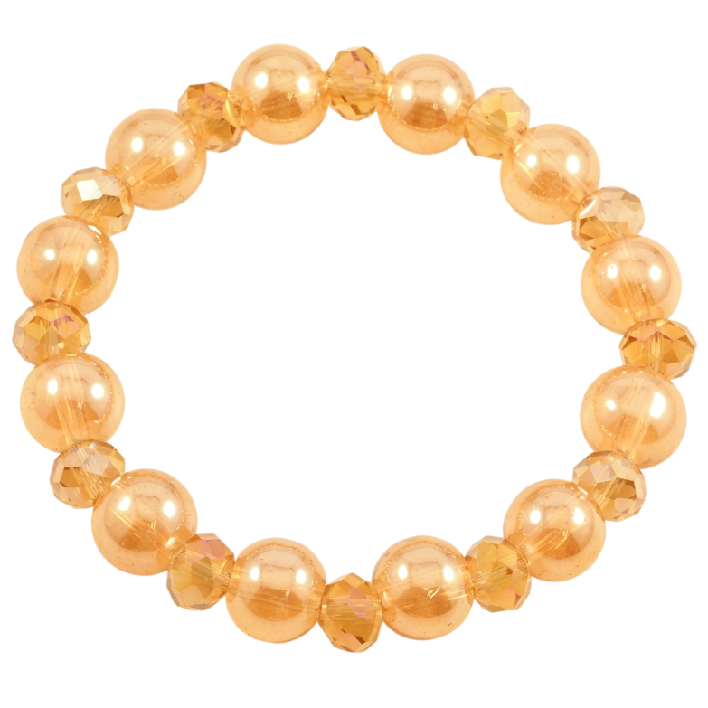 Браслет на гумці скло «Золотисті намистини, ø 8мм і 10мм» вільний розмір фото №1