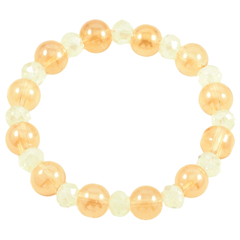 Браслет на резинке стекло Золотисто-белые бусины, ø 8мм и 10мм свободный размер фото №3