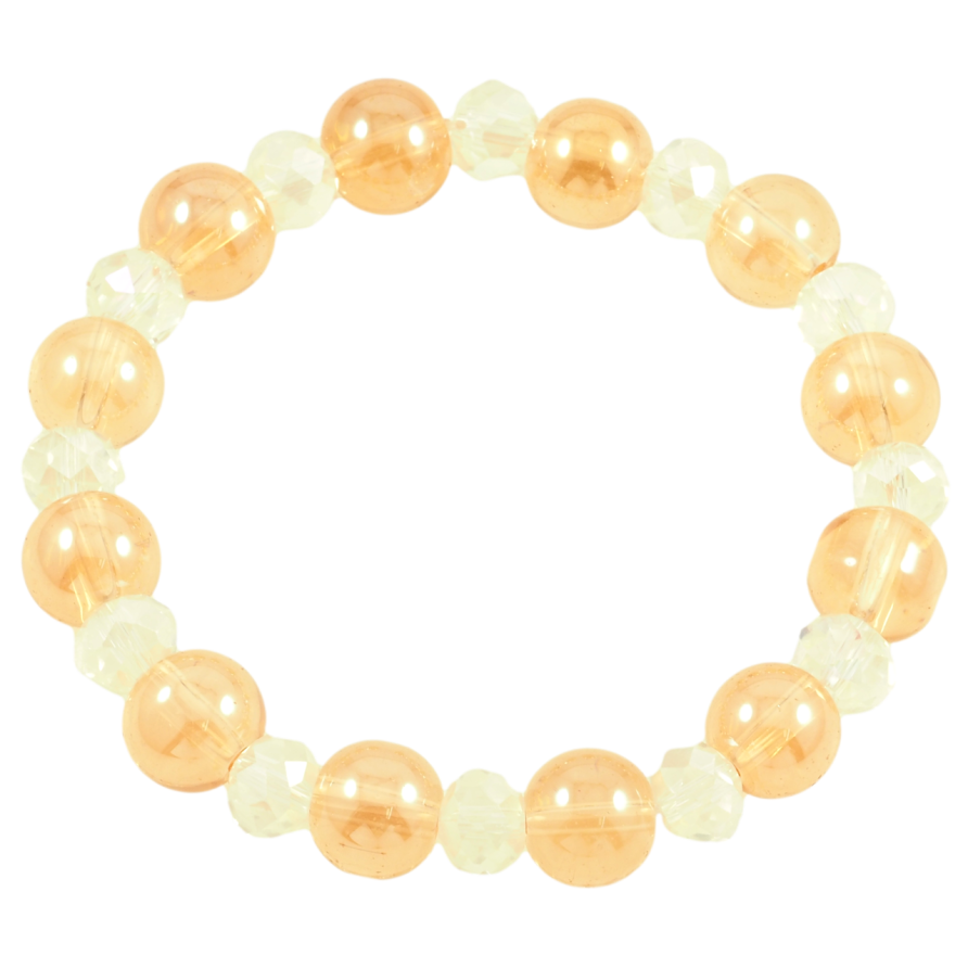 Браслет на резинке стекло Золотисто-белые бусины, ø 8мм и 10мм свободный размер фото №1