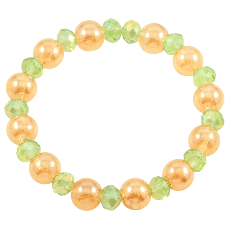 Браслет на гумці скло «Золотисто-салатові намистини, ø 8мм і 10мм» вільний розмір фото №1