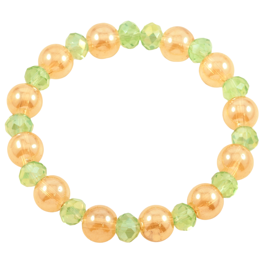 Браслет на резинке стекло Золотисто-салатовые бусины, ø 8мм и 10мм свободный размер фото №1