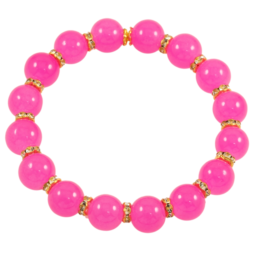 Браслет на гумці скло «Рожеві намистини, ø 10мм» вільний розмір фото №1