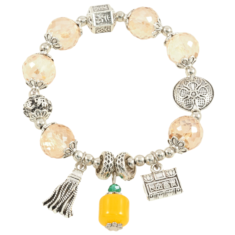 Браслет на резинке стекло Декоративные бусины с подвесками, ø 12мм свободный размер фото №1