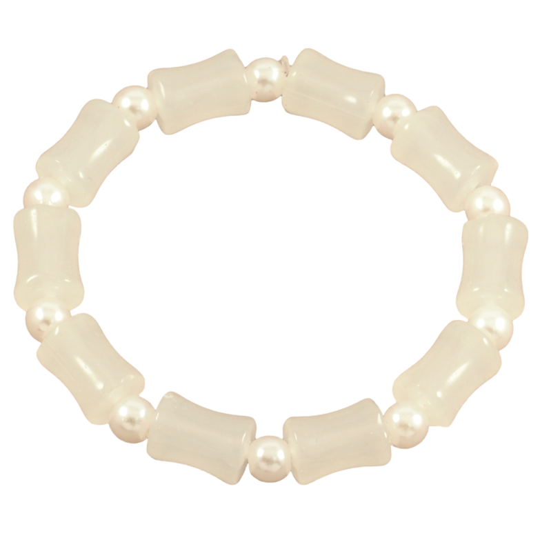 Браслет на резинке стекло Декоративные белые и жемчужные бусины, ø 6-8мм свободный размер фото №6