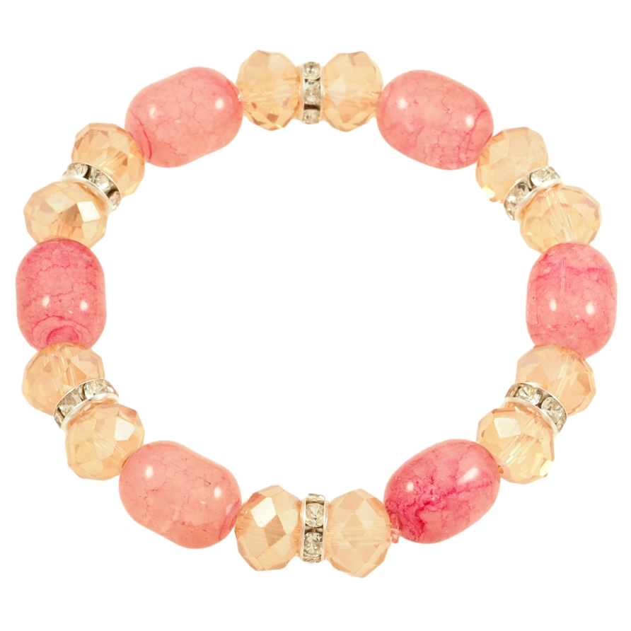 Браслет на гумці скло «Золотисто-рожеві намистини, ø 10мм» вільний розмір фото №1 Браслет на гумці скло «Золотисто-рожеві намистини, ø 10мм» вільний розмір фото №1