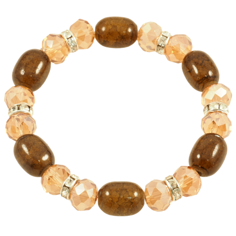 Браслет на резинке стекло Золотисто-оливковые бусины, ø 10мм свободный размер фото №1