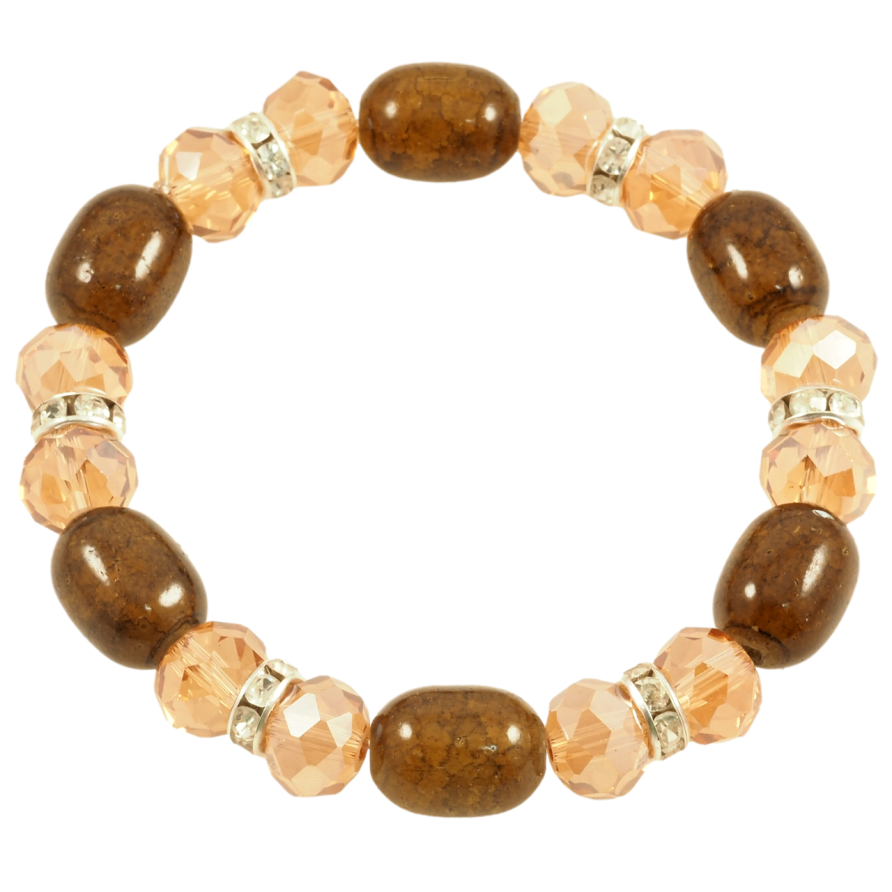 Браслет на резинке стекло Золотисто-оливковые бусины, ø 10мм свободный размер фото №1